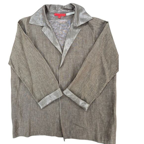 Shamask Sz 1 Bergdorf Goodman Linen Bronze Metallic Shirt Open Front Jacket S/M - Picture 5 of 8